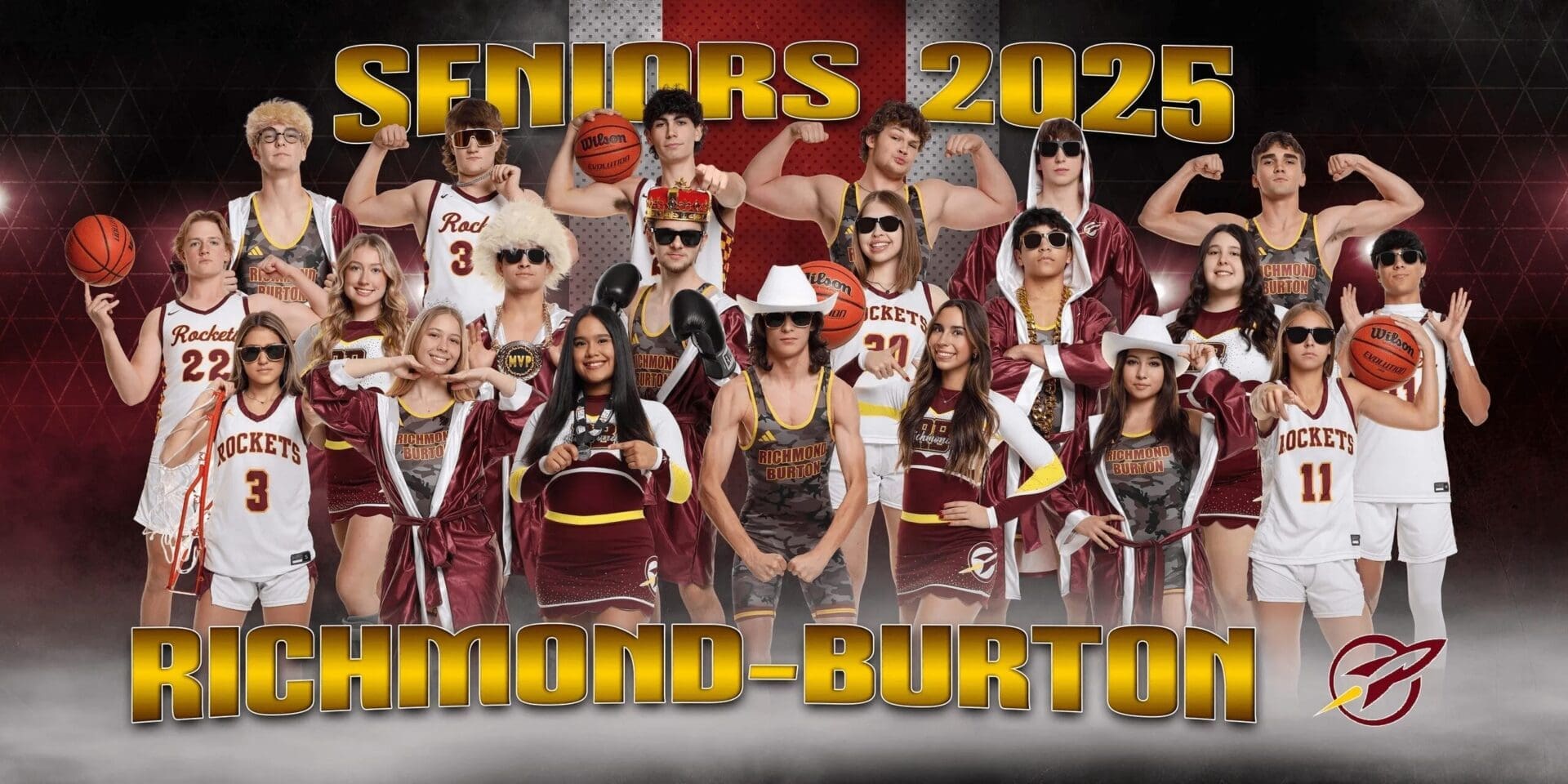 Group photo of diverse cheerleaders and athletes with 'Defenders 2023' banner.