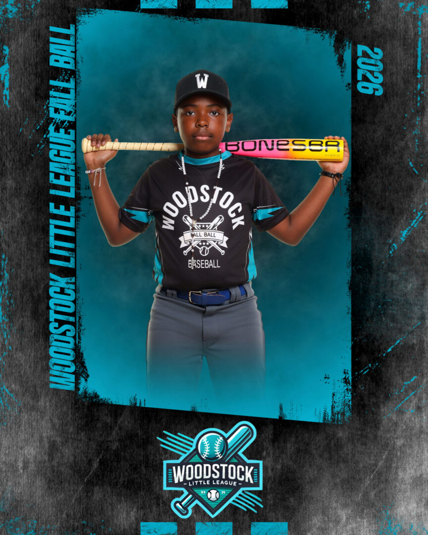 Young athlete posing with a baseball bat.
